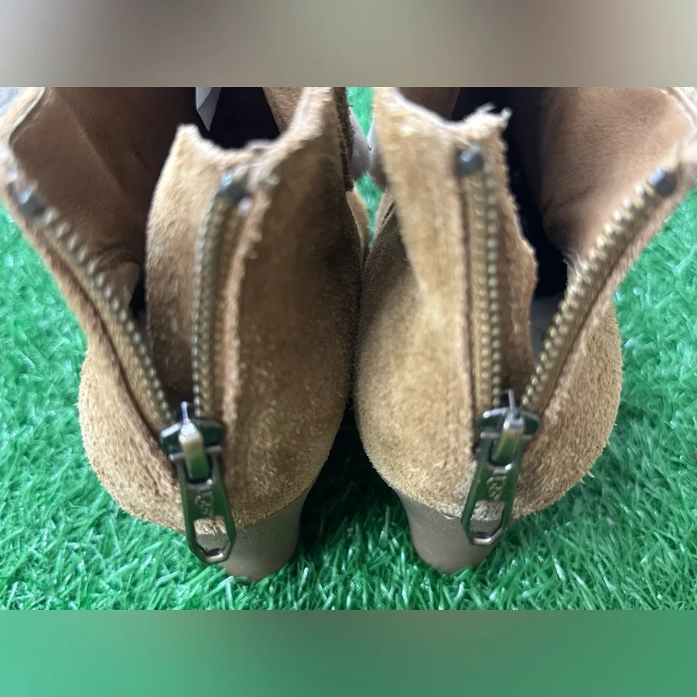 UGG Women 8 Antonia Suede/Sheepskin Fur 3.5” Heel Wedge Ankle Booties Boots Sz 9